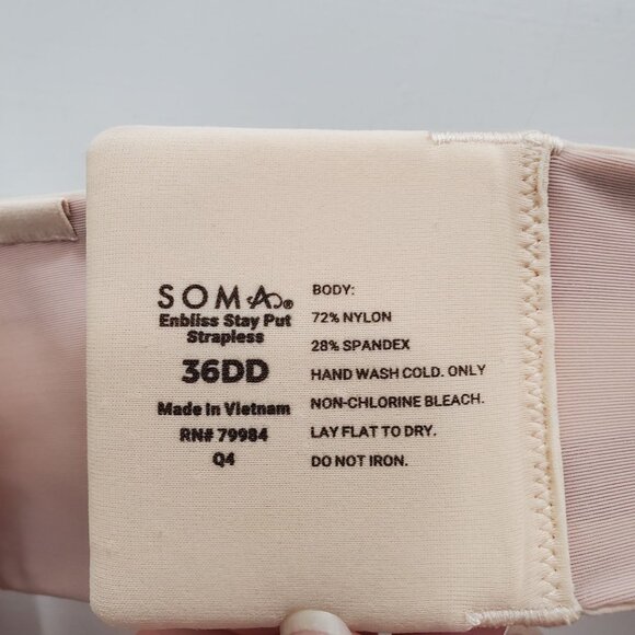 Soma Enbliss Stay Put Strapless Wireless Bra Light Beige Nude Full Figure 36DD‎ - Picture 2 of 4